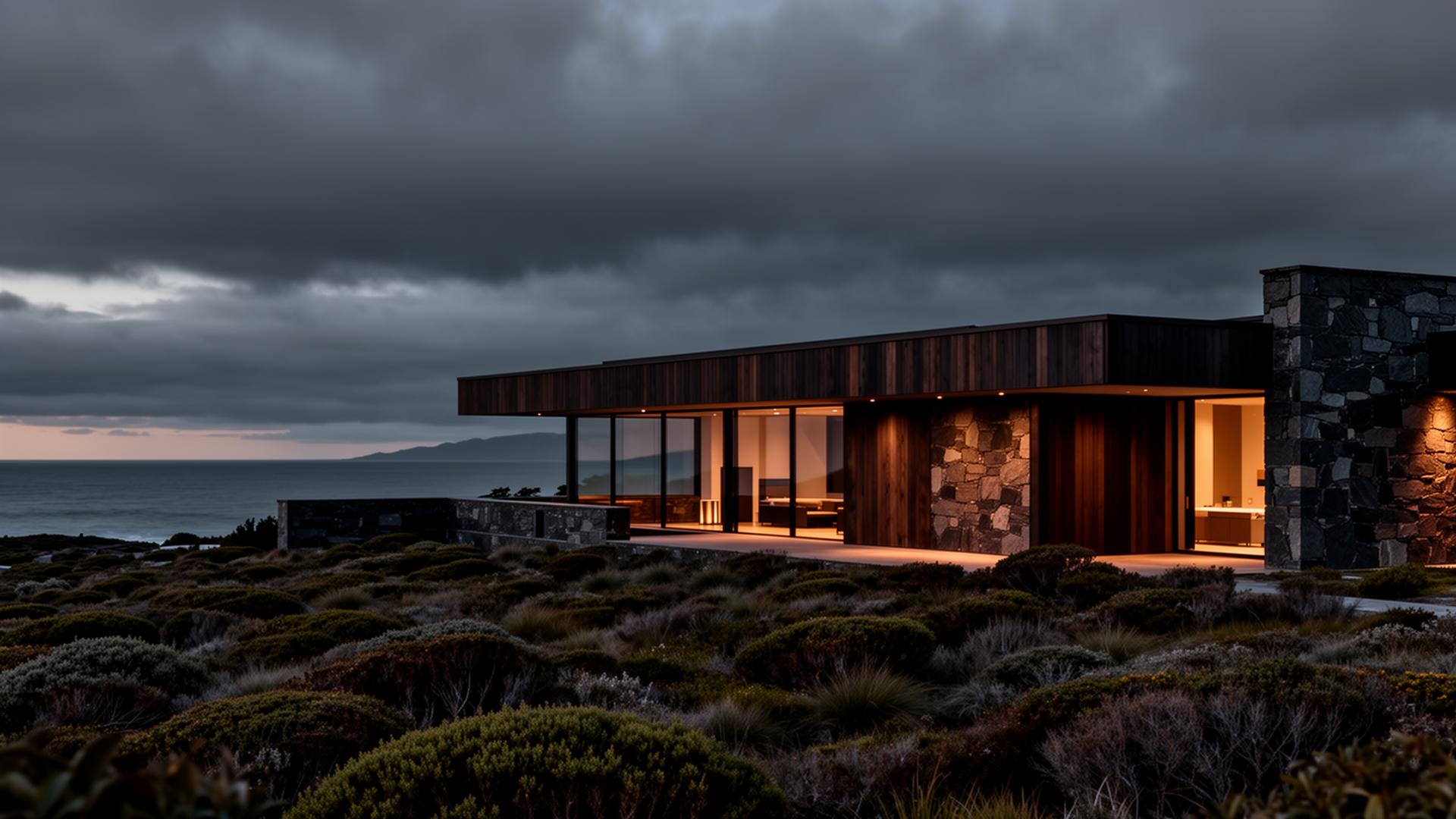 Private New Zealand coastal estate at twilight