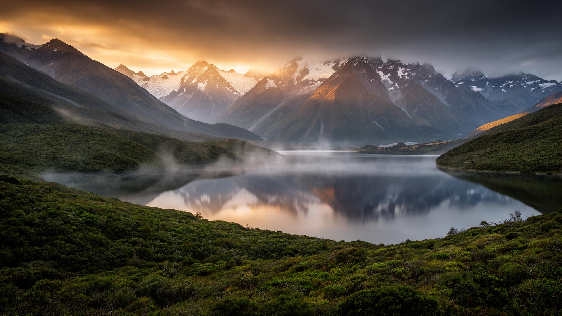 New Zealand alpine lake at dawn